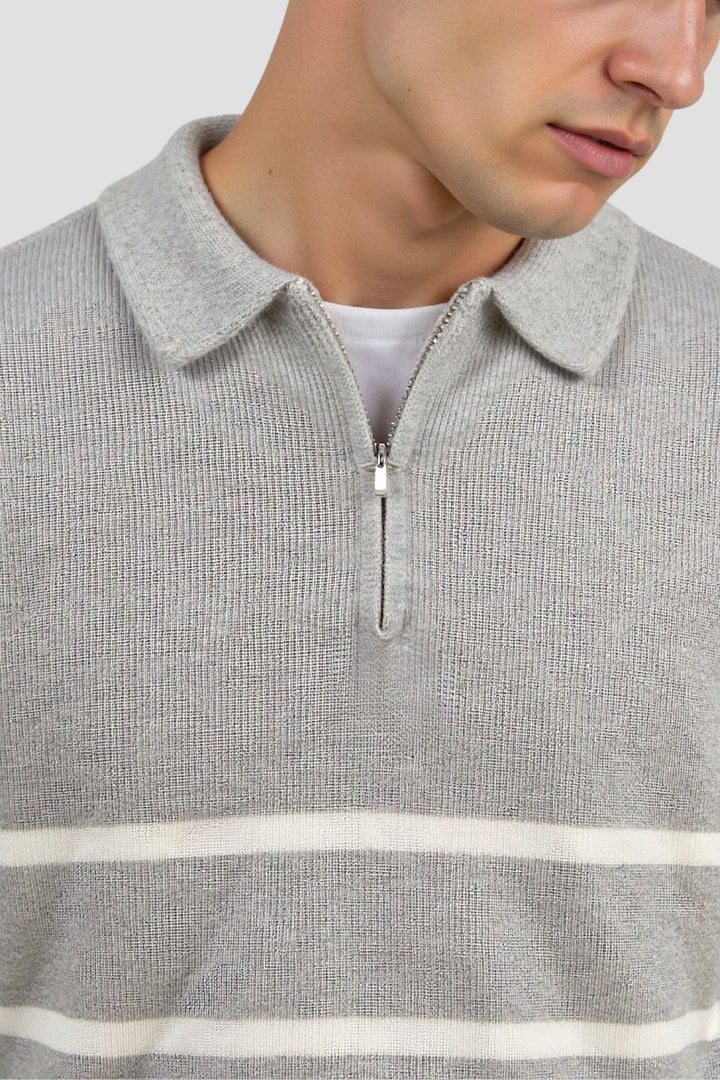 Declan - Maglione a righe con mezza zip