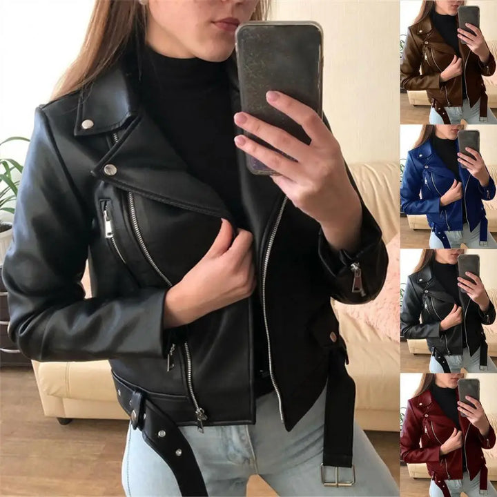 Elegante giacca da motociclista in pelle