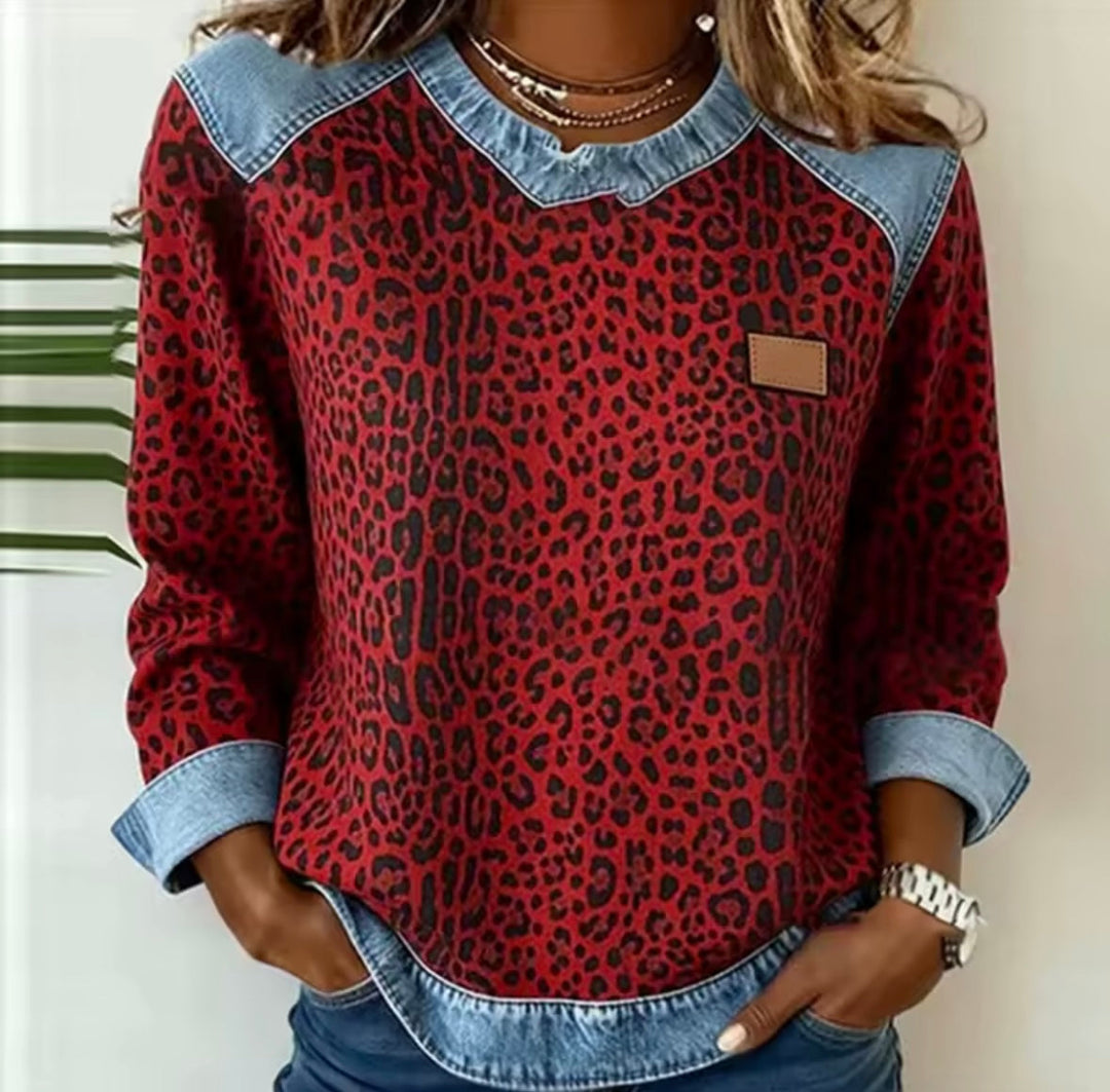 CLARA | Maglione da Donna con Stampa Leopardo e Collo a Contrasto