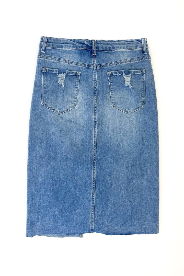 The Presley Distressed Denim Skirt in Md. Wash (FINAL SALE)