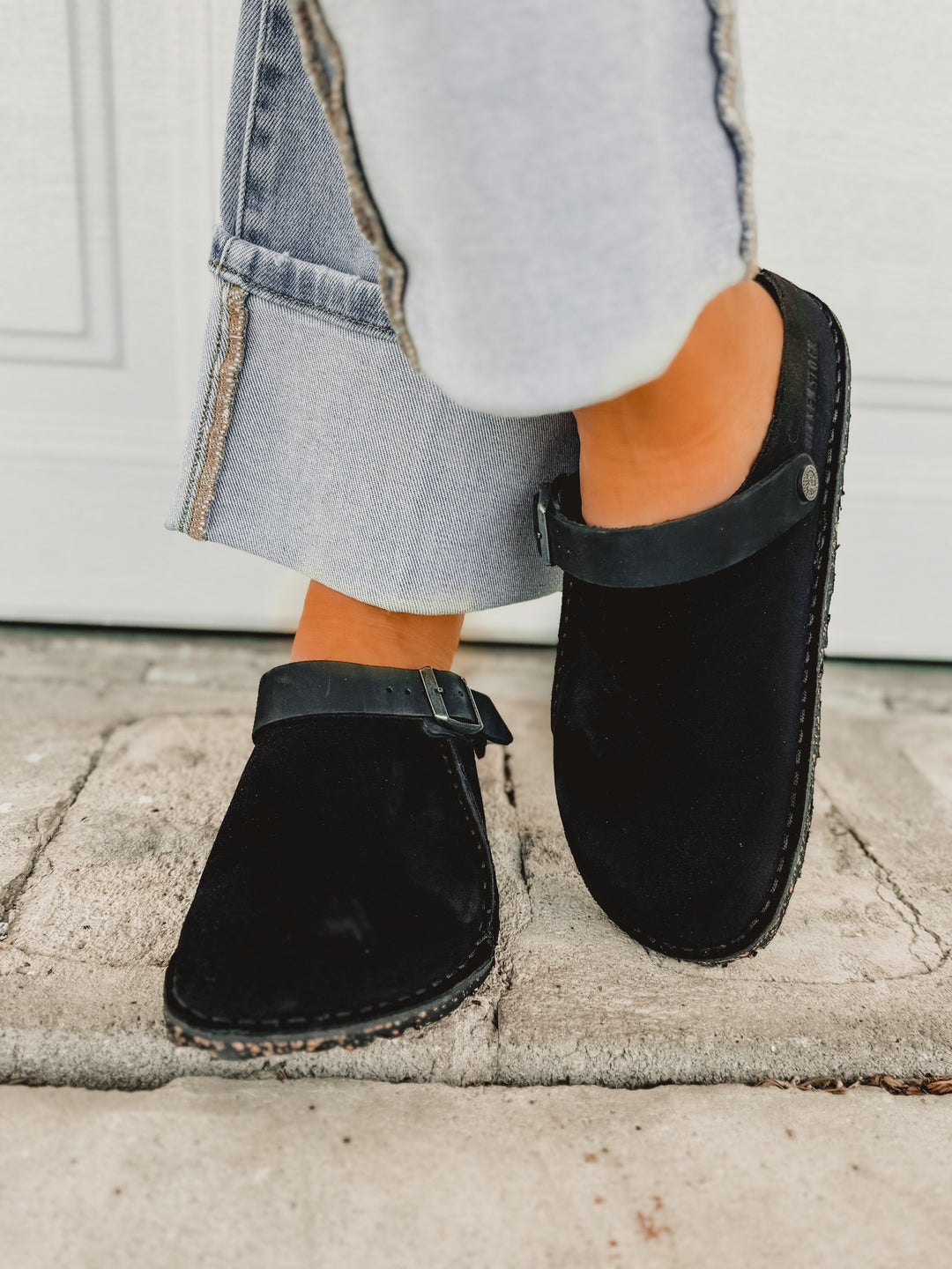 Zoccolo Birkenstock Lutry Premium in pelle scamosciata - Nero