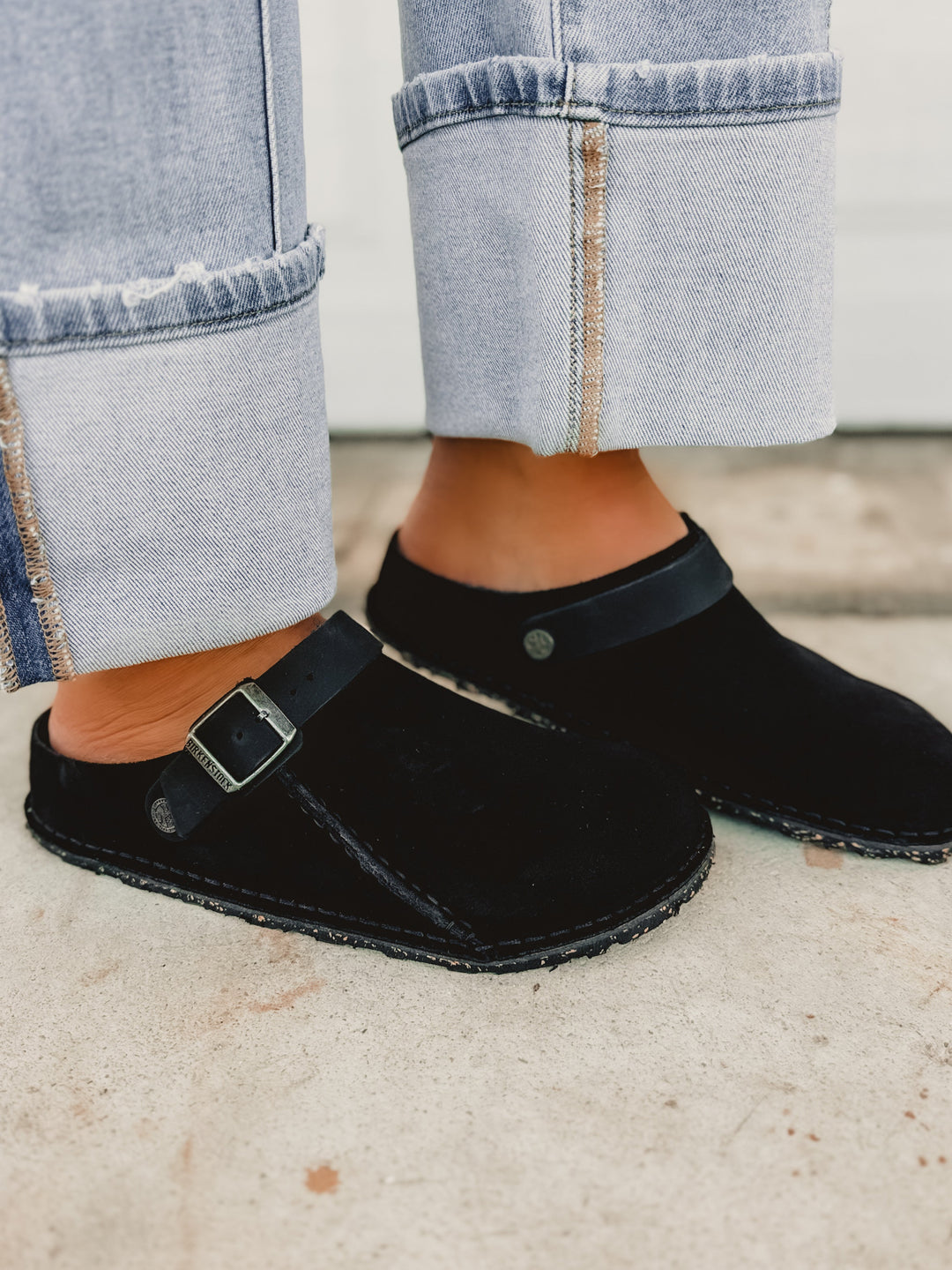 Zoccolo Birkenstock Lutry Premium in pelle scamosciata - Nero