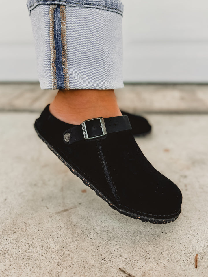 Zoccolo Birkenstock Lutry Premium in pelle scamosciata - Nero