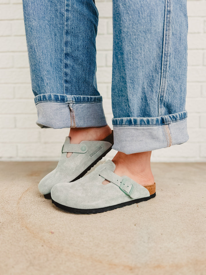 Zoccolo Birkenstock Boston Soft Footbed in pelle scamosciata - Pure Sage