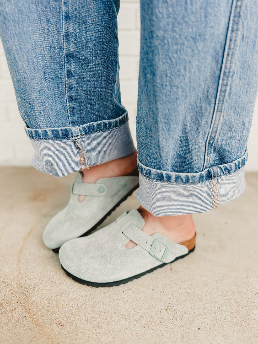 Zoccolo Birkenstock Boston Soft Footbed in pelle scamosciata - Pure Sage