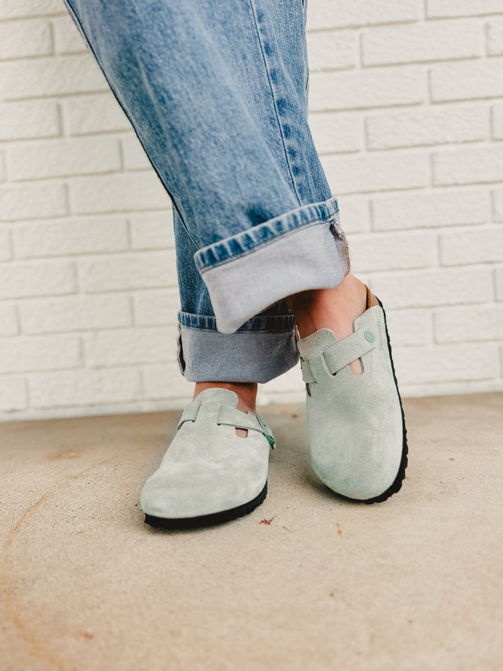 Zoccolo Birkenstock Boston Soft Footbed in pelle scamosciata - Pure Sage