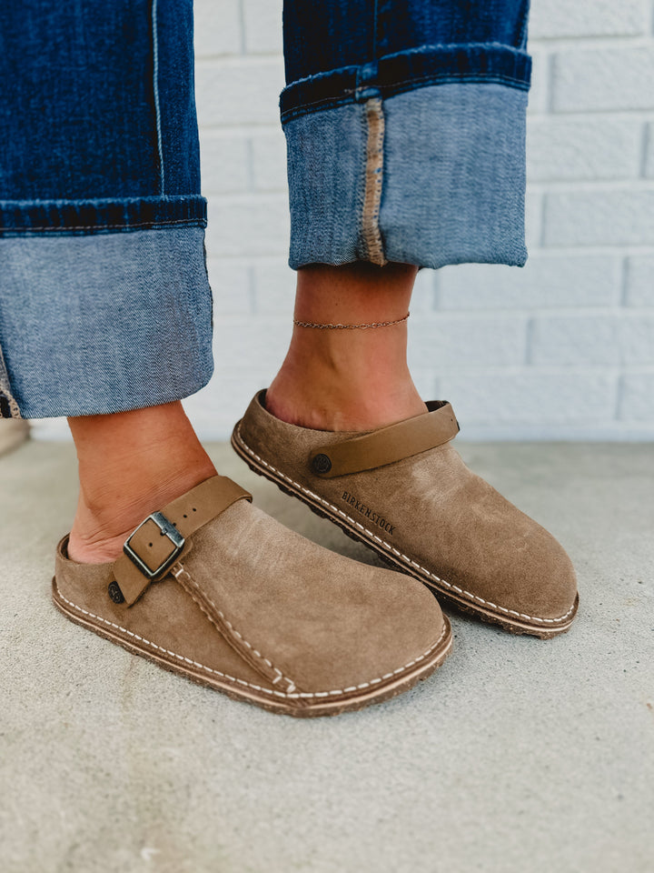 Zoccoli Birkenstock Lutry in camoscio premium - Tortora grigio