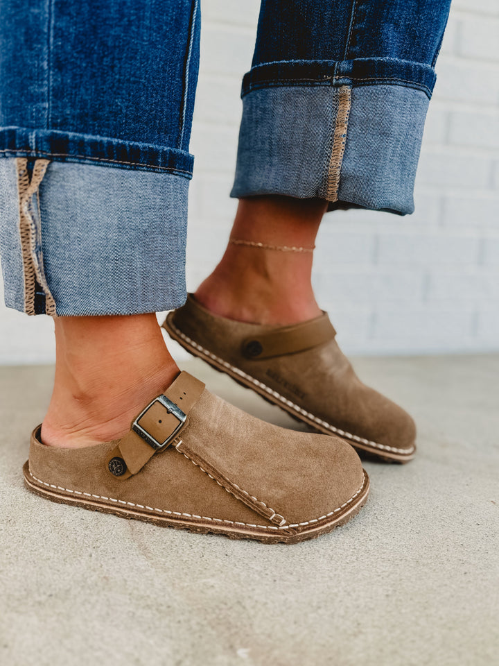 Zoccoli Birkenstock Lutry in camoscio premium - Tortora grigio