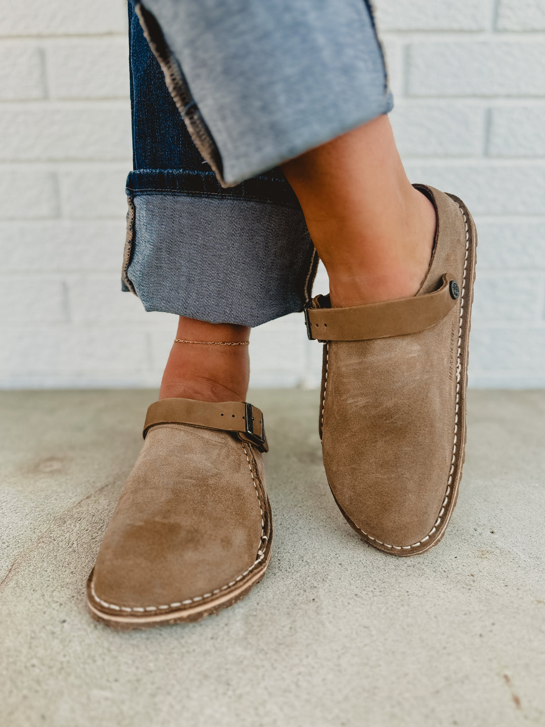 Zoccoli Birkenstock Lutry in camoscio premium - Tortora grigio