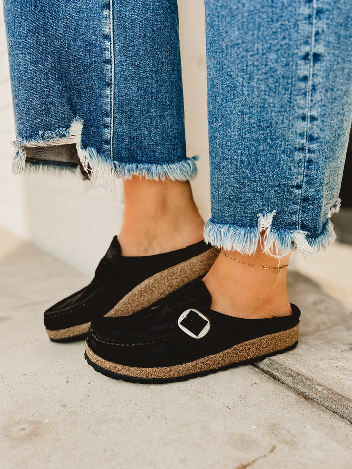 Zoccolo Birkenstock Buckley in pelle scamosciata - Nero