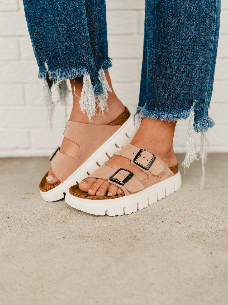 Sandalo Birkenstock Arizona Papillio Chunky in pelle scamosciata - Warm Sand