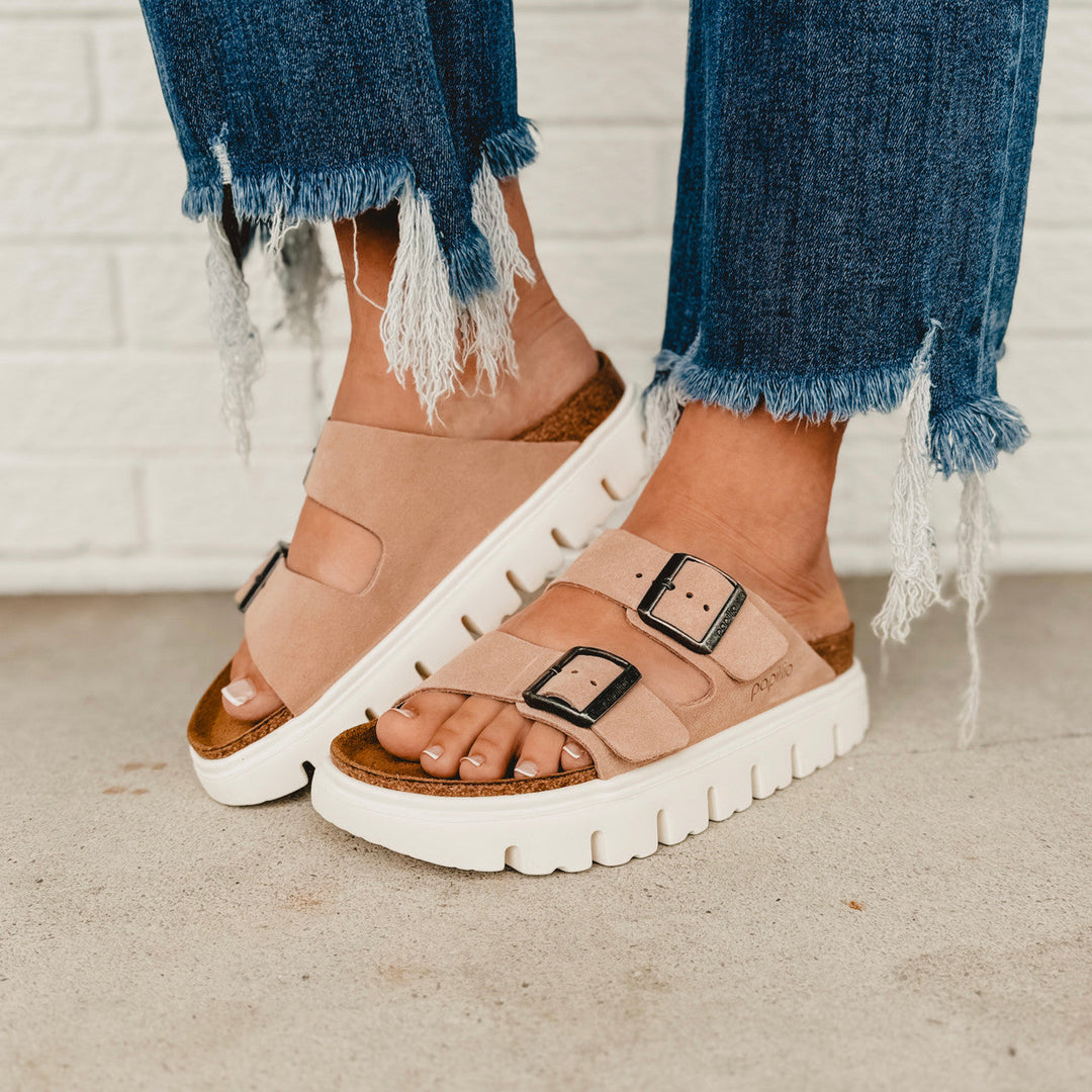 Sandalo Birkenstock Arizona Papillio Chunky in pelle scamosciata - Warm Sand