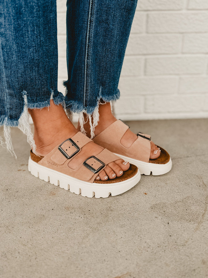 Sandalo Birkenstock Arizona Papillio Chunky in pelle scamosciata - Warm Sand
