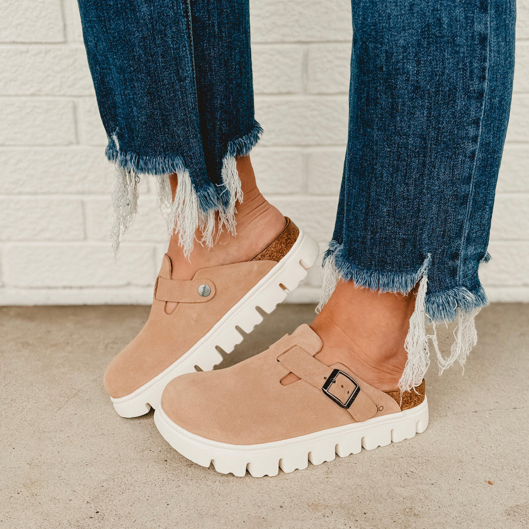 Birkenstock Boston Papillio Chunky Suede Leather Clog - Warm Sand