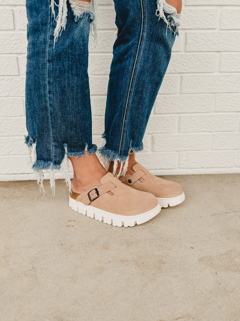 Birkenstock Boston Papillio Chunky Suede Leather Clog - Warm Sand