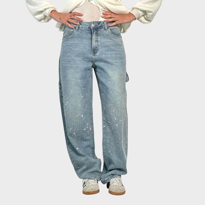 Zoe - Jeans a gamba larga con dettagli gioiello