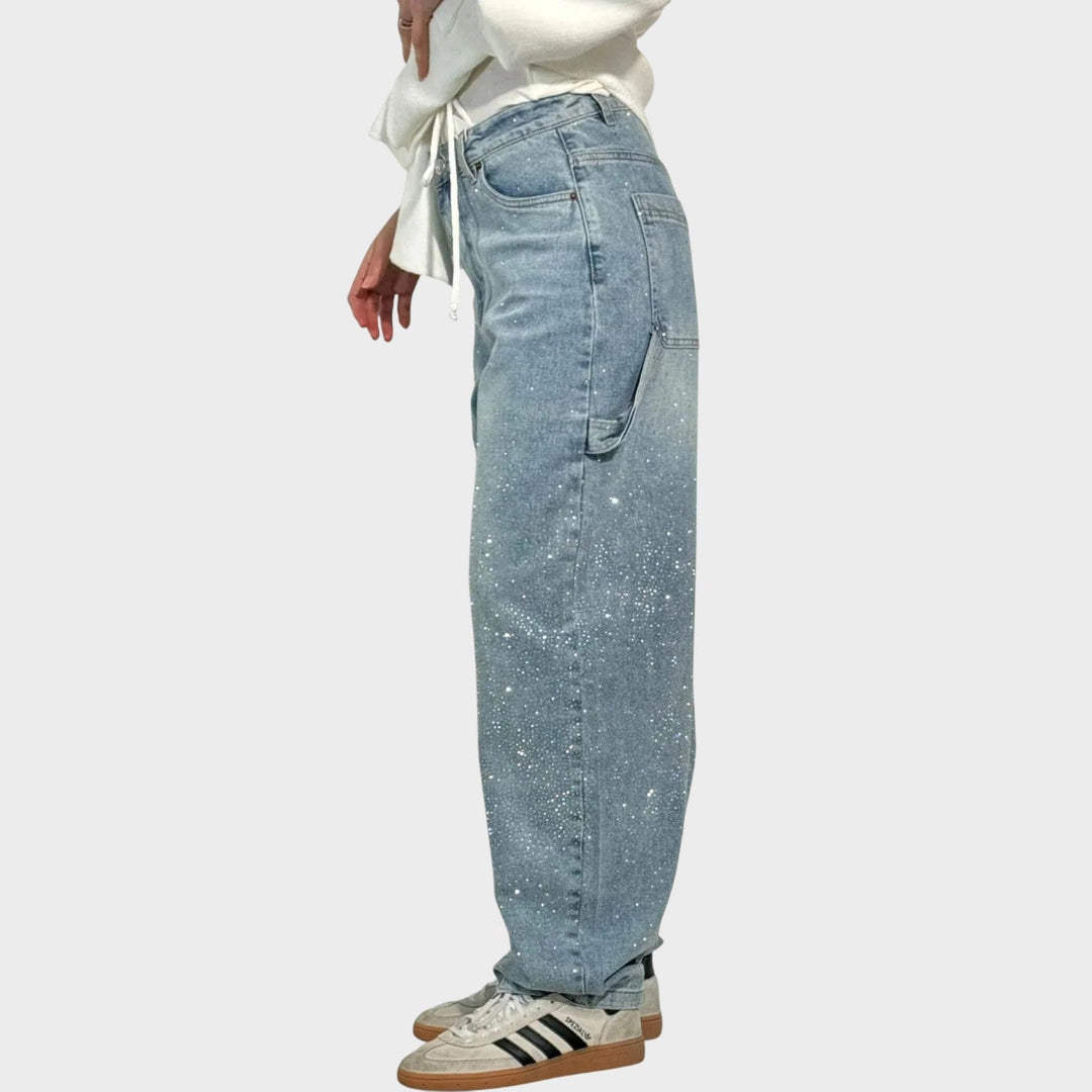 Zoe - Jeans a gamba larga con dettagli gioiello