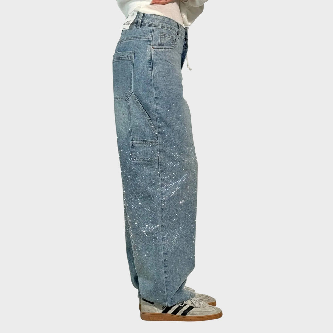 Zoe - Jeans a gamba larga con dettagli gioiello