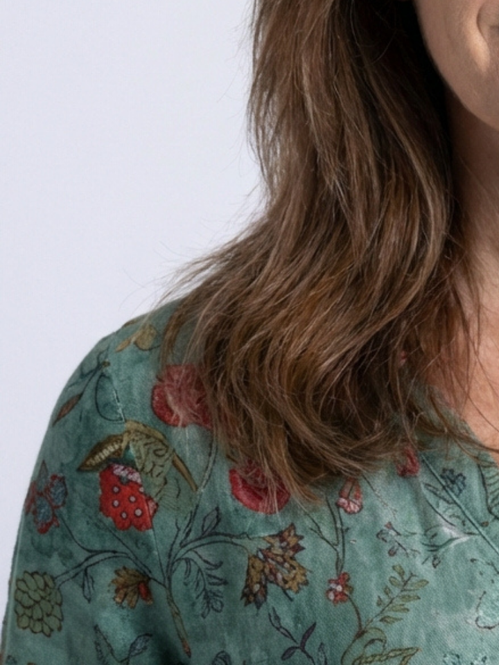 Marina | Maxi abito floreale con scollo a V e maniche a tre quarti