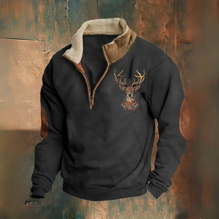 Laurence | Felpa mezza zip con motivo cervo marrone