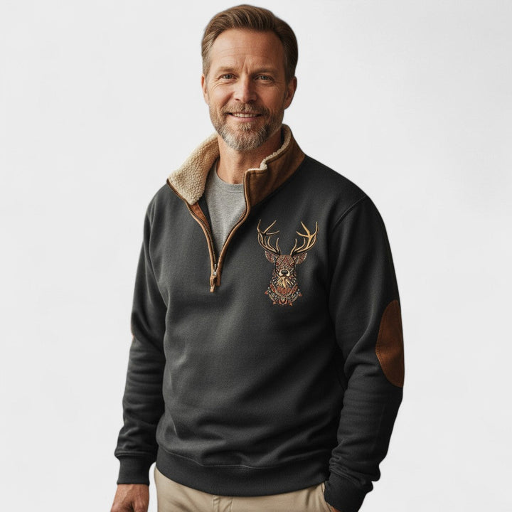 Laurence | Felpa mezza zip con motivo cervo marrone