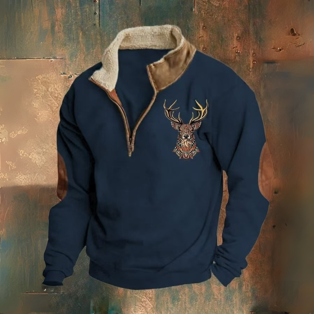 Laurence | Felpa mezza zip con motivo cervo marrone