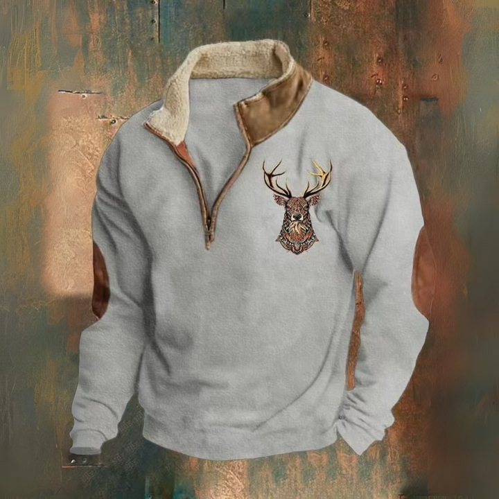 Laurence | Felpa mezza zip con motivo cervo marrone