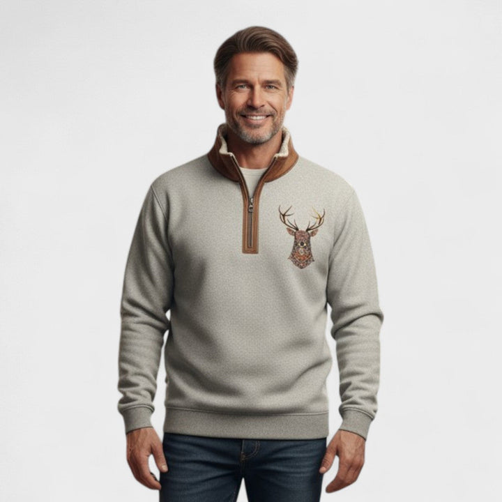 Laurence | Felpa mezza zip con motivo cervo marrone
