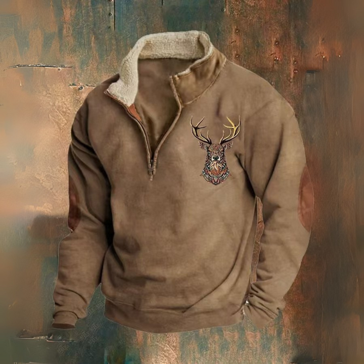 Laurence | Felpa mezza zip con motivo cervo marrone