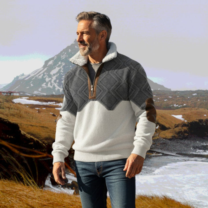 Marcus | Maglione a Mezzo Zip con Contrasto Grigio