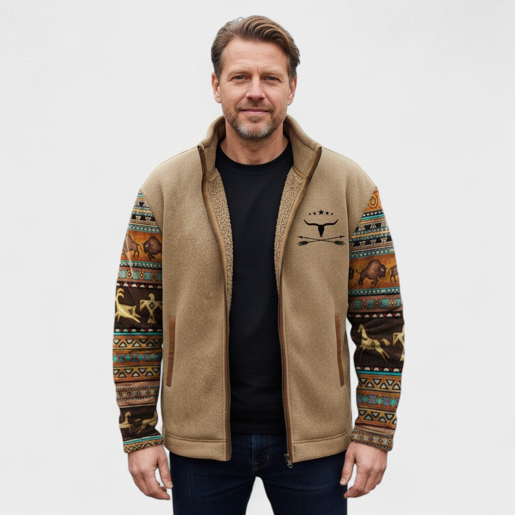 Matthew | Giacca in Fleece con Maniche a Motivo Beige