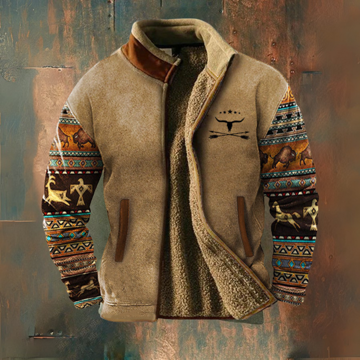 Matthew | Giacca in Fleece con Maniche a Motivo Beige