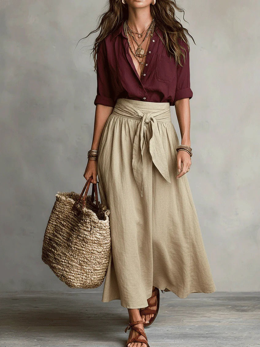 Vera – Completo due pezzi: top nero e gonna midi verde oliva