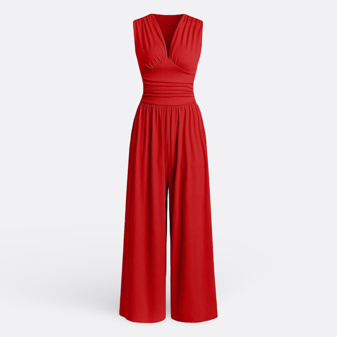 Hannah - Tuta jumpsuit smanicata a gamba larga