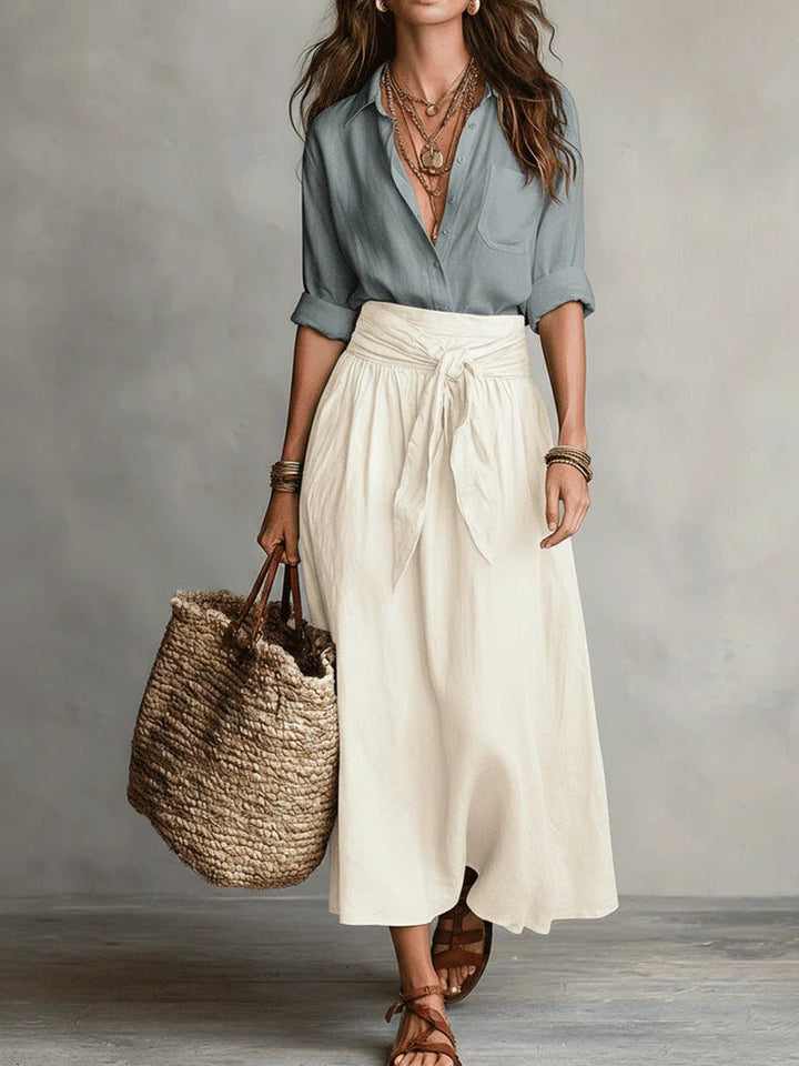 Vera – Completo due pezzi: top nero e gonna midi verde oliva