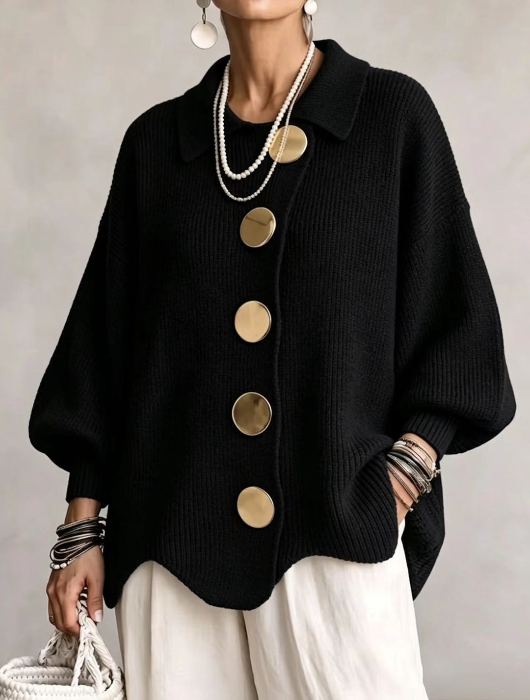 CHARLOTTE | Cardigan Oversized da Donna con Collo a Costine