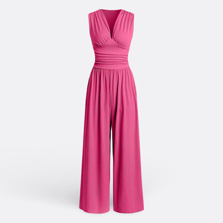 Hannah - Tuta jumpsuit smanicata a gamba larga