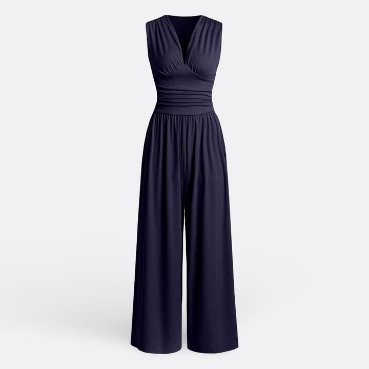Hannah - Tuta jumpsuit smanicata a gamba larga