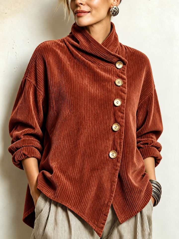 AVERY | Top Button-Up in Corduroy con Collo Avvolgente per Donna