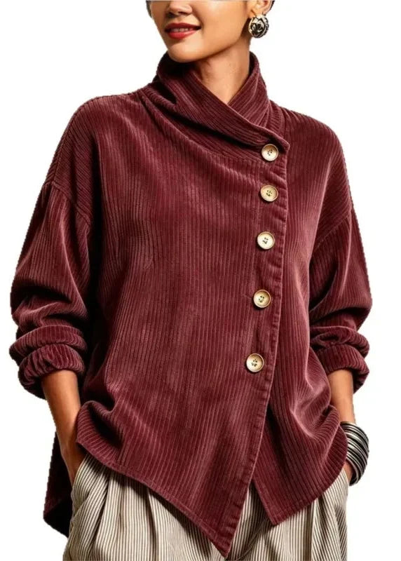 AVERY | Top Button-Up in Corduroy con Collo Avvolgente per Donna