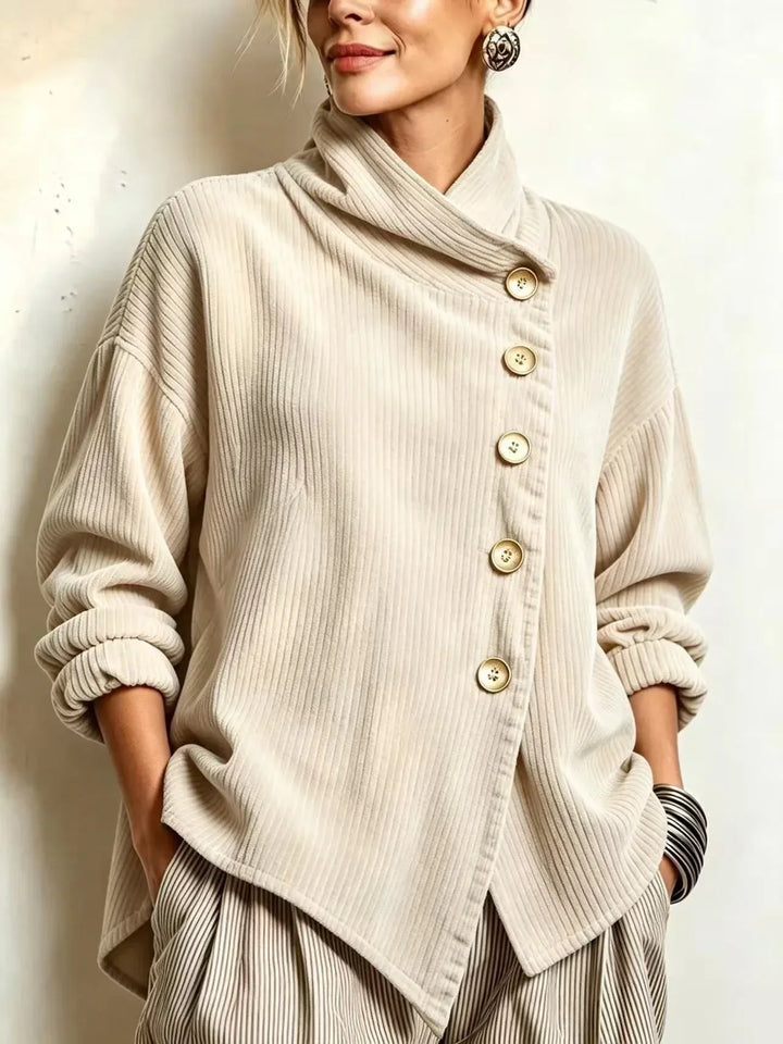 AVERY | Top Button-Up in Corduroy con Collo Avvolgente per Donna