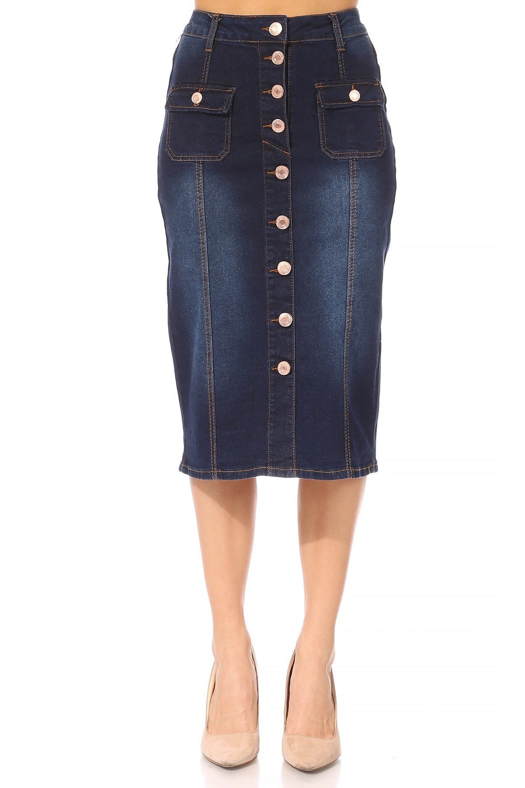 Gonna di jeans con bottoni Zoey in indaco scuro