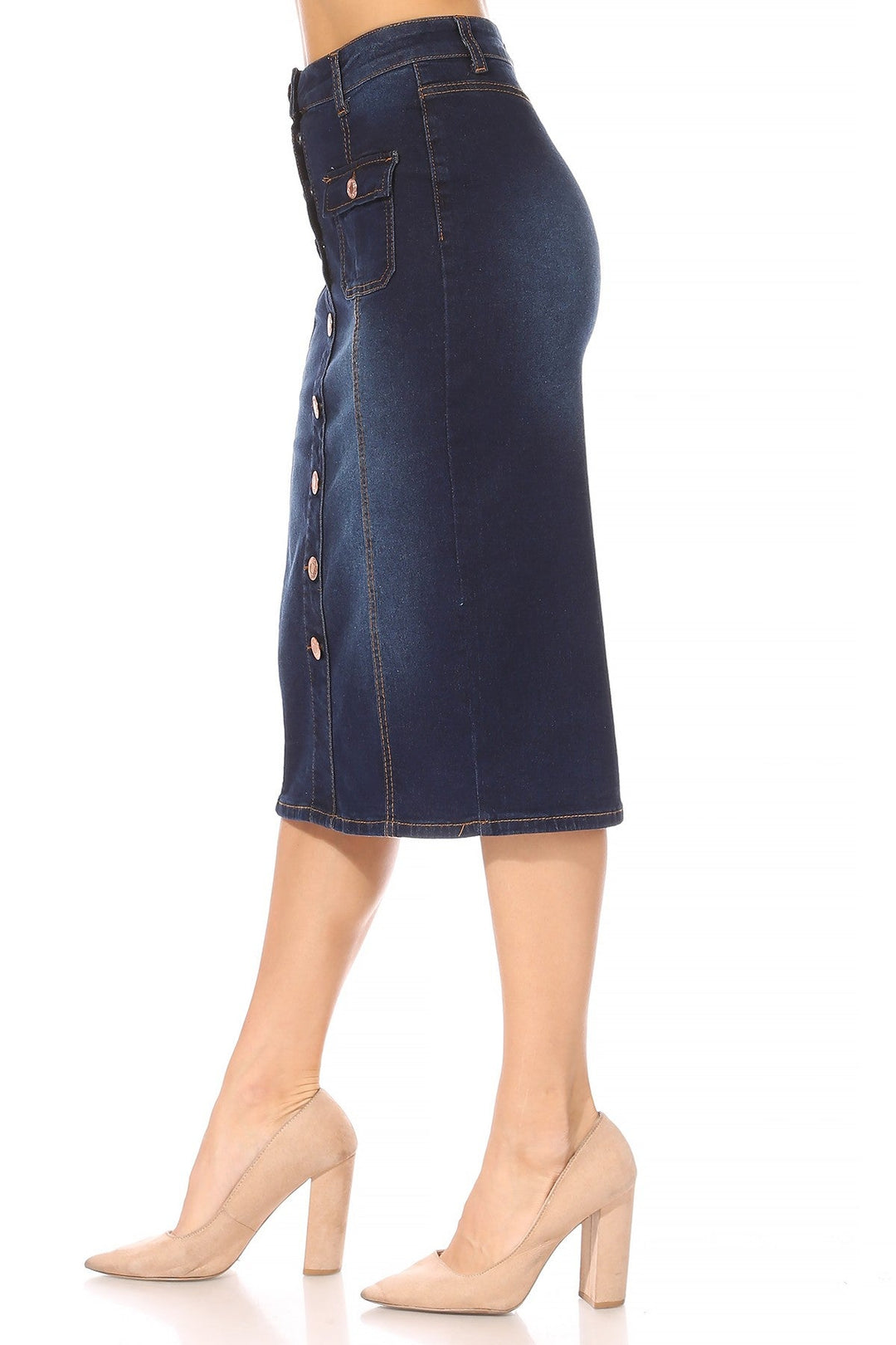 Gonna di jeans con bottoni Zoey in indaco scuro