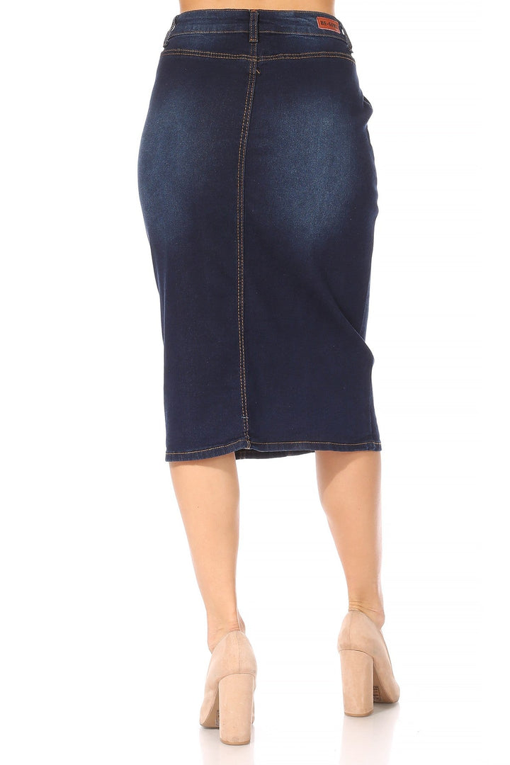 Gonna di jeans con bottoni Zoey in indaco scuro