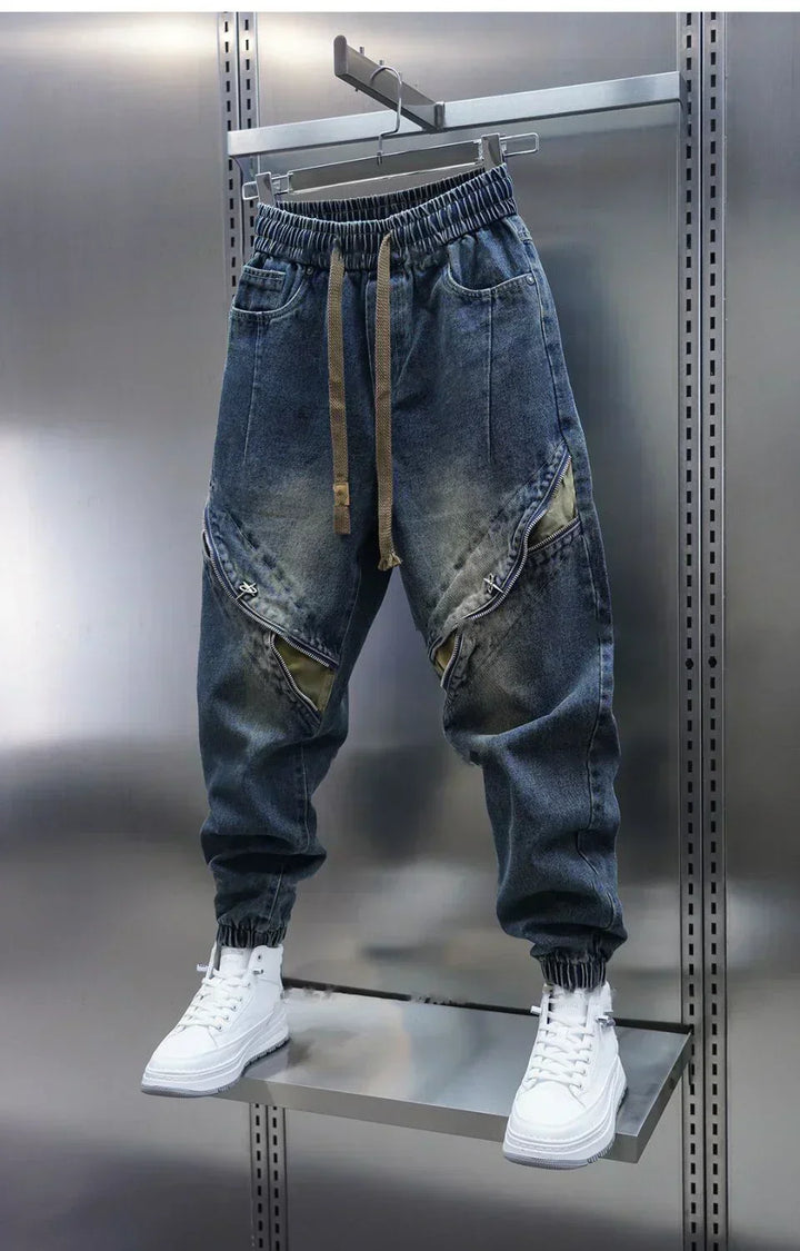 Pantaloni larghi in denim con cintura