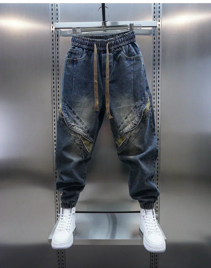 Pantaloni larghi in denim con cintura
