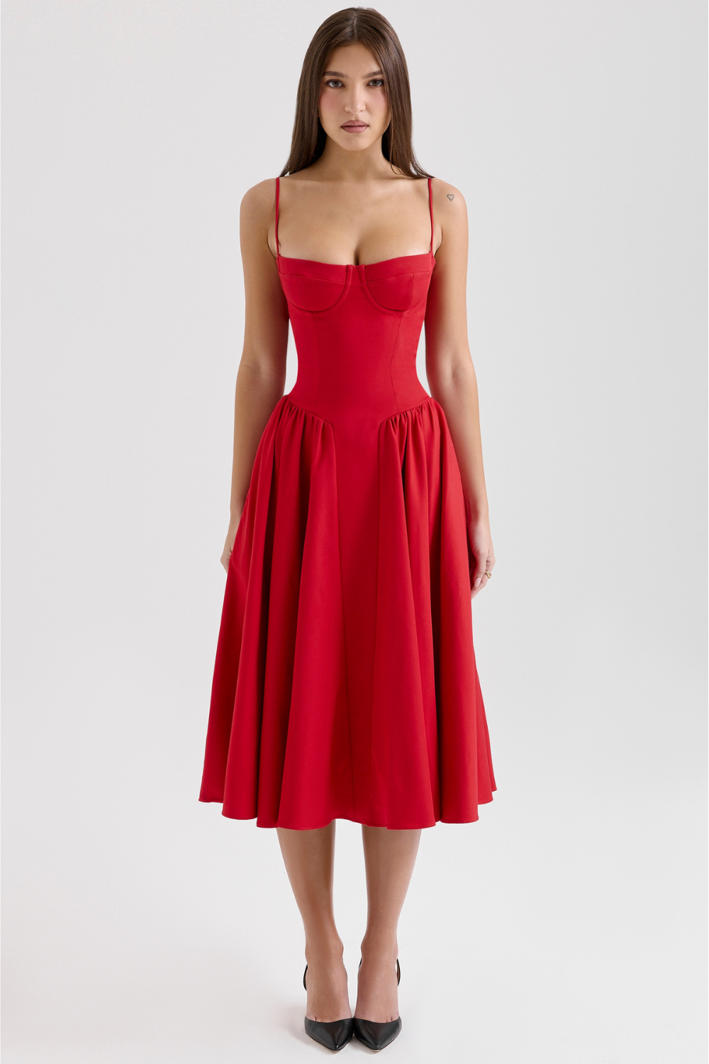Solène – Abito midi in twill con corsetto
