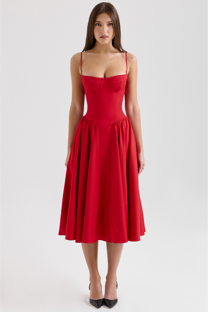 Solène – Abito midi in twill con corsetto