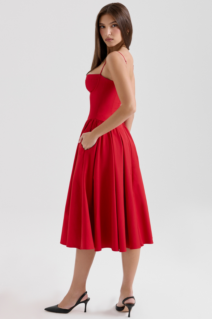 Solène – Abito midi in twill con corsetto