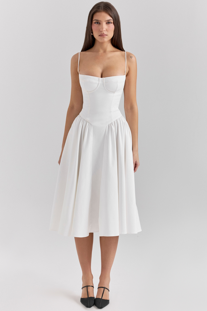 Solène – Abito midi in twill con corsetto